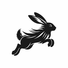 Silhouette of a leaping hare, stylized graphic design.