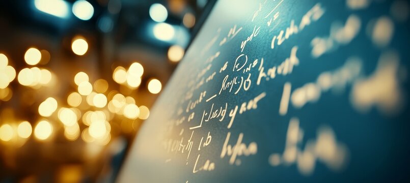 Scientific Formulas on a Chalkboard in Soft Focus Background, Ideal for Overlay Text.