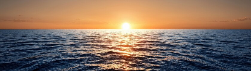 Obraz premium Serene Sunset Over Calm Ocean Waves with Warm Colors and Peaceful Atmosphere