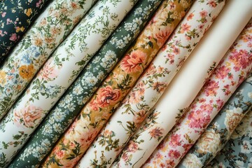 Vibrant assorted floral textiles displayed on a delicate light background for home decor inspiration and fashion design projects