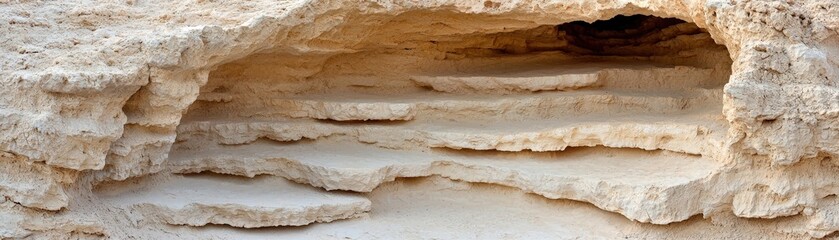 Natural Rock Formation with Layered Stratification in a Cave Environment