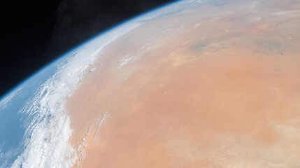 Fototapeta premium Stunning Earth View from Space Sahara Desert Cloudscape Ocean Horizon