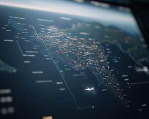 Navigation map displaying detailed routes and locations across region, showcasing intricate connections and data points for effective travel planning and navigation