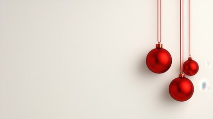 Elegant Red Christmas Ornaments Hanging Against a White Background