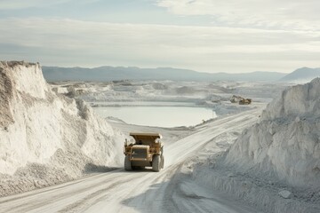 Mining truck carrying lithium in lithium mine on a sunny day