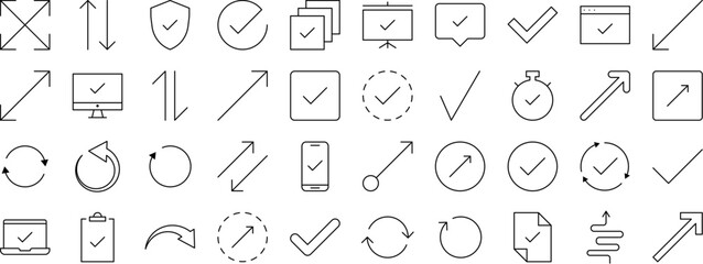 Set of Various Arrows Related Line Icons. Outline Signs for Graphic and Web Design, Apps, Adverts, Various Cards