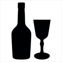 Wine Bottle and Glass Silhouette vector illustration