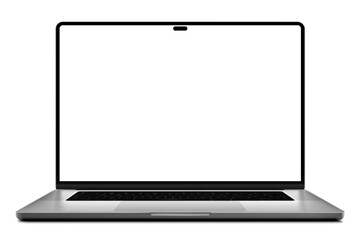 Laptop with a modern frameless blank screen, isolated on a transparent background. Ultra-high-detail photorealistic design provided in EPS 10 vector format. Perfect for versatile applications.