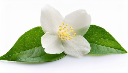 Fototapeta premium jasmine flower with leaves isolated on white background