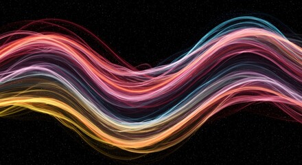Abstract Colorful Waves:  Swirling, vibrant waves of light create a dynamic and mesmerizing abstract artwork, a symphony of color and movement against a black background. 
