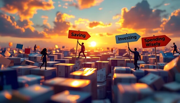 Financial Choices: A Sunset Silhouette of Saving, Investing, and Wise Spending
