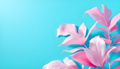 Fototapeta premium Tropical and palm leaves in vibrant bold gradient holographic neon colors. Concept art. Minimal surrealism summer background. Vibrant tropical leaves in holographic colors with surreal concept