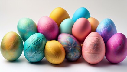 picture of multi coloured easter eggs and replica area on white background