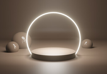 Illuminated pedestal with decoration in brown, 3d rendering