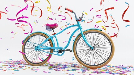Fototapeta premium Light blue cruiser bicycle with confetti.