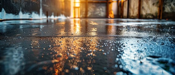Road after rain with puddles and reflections. Great for weather illustrations, climate articles, travel blogs and cityscapes.