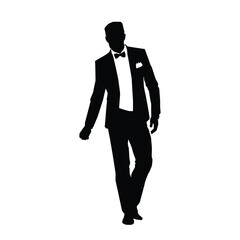 Silhouette of a businessman or a male model wearing a suit in style, vector illustration on a white background.