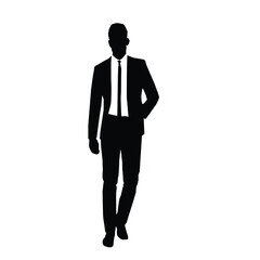 Silhouette of a businessman or a male model wearing a suit.