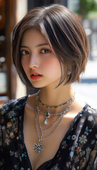ショートカット,ボブ,美しさ, 顔, モデル, 髪の毛, 女性,ファッション, ショートヘアー,ロングヘアー