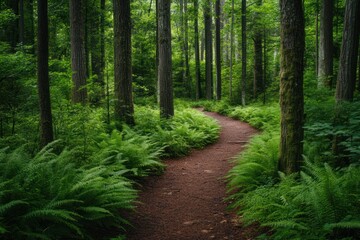 Fototapeta premium Forest Trail Winding Through Lush Green Ferns