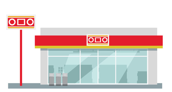 Icon mini convenience store art modern element map road sign symbol logo famous identity city style shop urban 3d flat building street isolated white background design vector template illustration