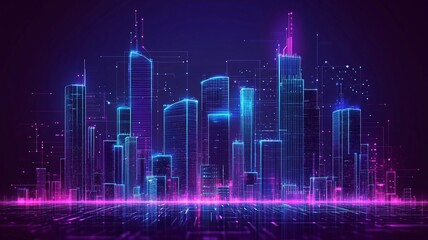 Fototapeta premium A Futuristic cityscape with neon lights and digital elements, showcasing innovation and technology