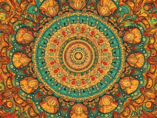 Vibrant Mandala Art Abstract Colorful Design Teal Orange Yellow