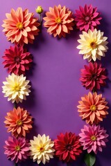 Fototapeta premium Vibrant Floral Arrangement on a Purple Background A Frame of Colorful Blooms