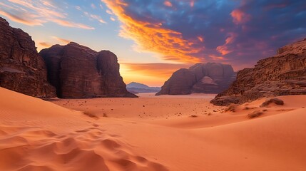 Beautiful Sunset over Desert and Mountains in Saudi Arabia