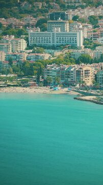 Kusadasi, Aydin, Ayd n Province, Turkey. Waterfront And Kusadasi Cityscape In Sunny Summer Evening. Scenic View Of Kusadasi Skyline At Aegean Coast, Turkey