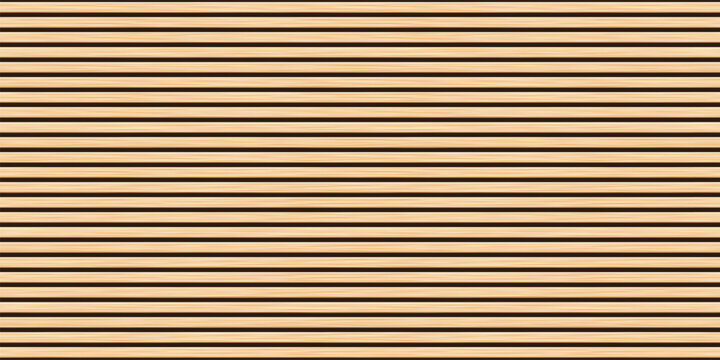 Wooden panel wall background. Horizontal wooden planks with seamless pattern creating rustic backdrop. Light stripes emphasize texture and natural wood grain. Furniture design.