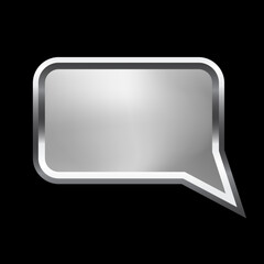 Silver speech bubble frame with shadow on black background. Platinum rectangle square blank space for picture, painting, text, message. 3d tube template vector illustration. Simple object mockup.