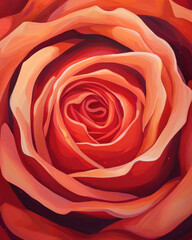 Vibrant red rose illustration with swirling petals