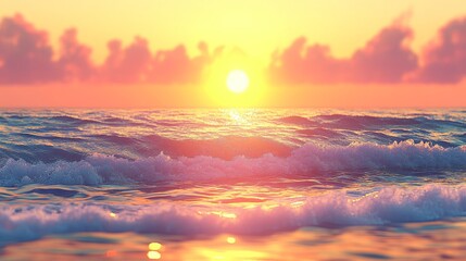 Golden Hour Serenity Pastel Sunset over Tranquil Ocean Waves, Background with Copy Space
