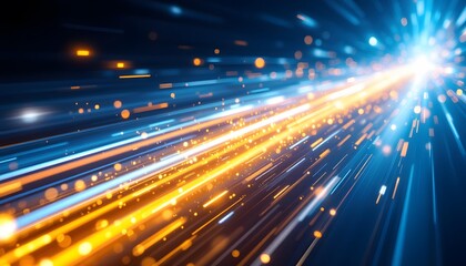 Fototapeta premium Abstract light trails background with glowing streams, symbolizes speed and technology innovation, suitable for tech presentations and web backgrounds