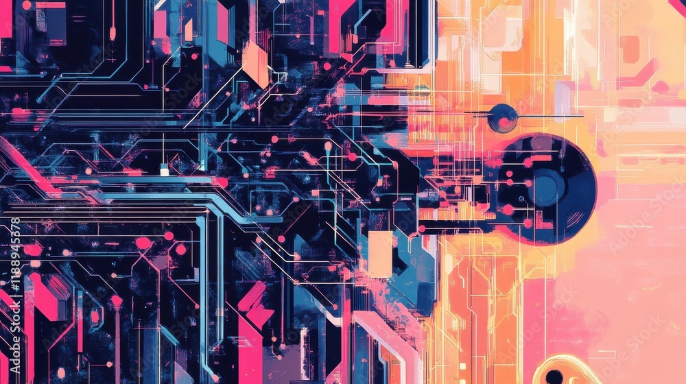 Poster an abstract representation of artificial intelligence with data streams and circuits. illustration