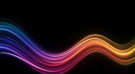 Obraz premium Rainbow Wave Abstract: Dynamic, vibrant rainbow-colored waves flow gracefully across a black background, creating a mesmerizing and energetic abstract art piece.