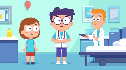Fototapeta premium Child Doctor Visit Hospital Care Cartoon Illustration