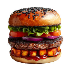 Korean BBQ Plant-Based Burger Isolated on Transparent Background