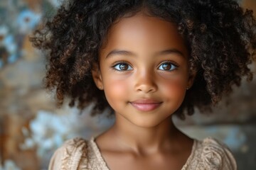 beautiful african american girl with natural afro hairstyle radiating joy and confidence in studio portrait with soft natural lighting and neutral background