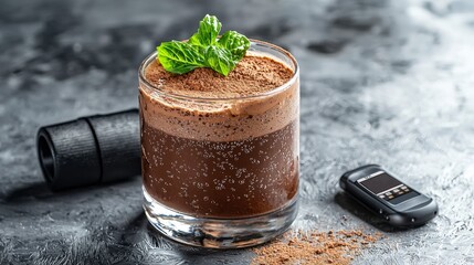 Indulging in a rich chocolate dessert drink cozy indoor setting close-up food photography luscious experience