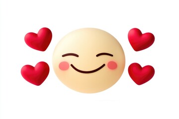 A cheerful smiley face surrounded by red heart symbols represents love and affection on Valentine's Day, capturing the spirit of this romantic celebration
