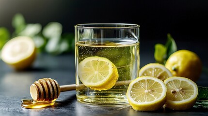 Warm lemon honey water recipe home kitchen beverage photography cozy atmosphere close-up refreshing health drink
