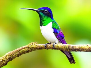 Fototapeta premium Vibrant Hummingbird Perched on Branch in Lush Green Nature