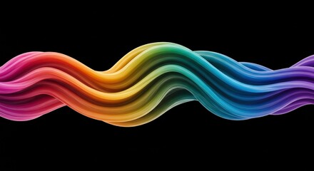 Rainbow Wave: A vibrant, colorful wave of liquid or abstract form swirls against a black background, symbolizing energy, motion, and abstract beauty.  