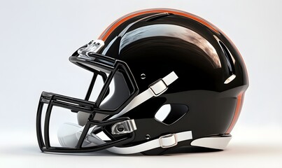 Fototapeta premium Black football helmet with orange stripes.
