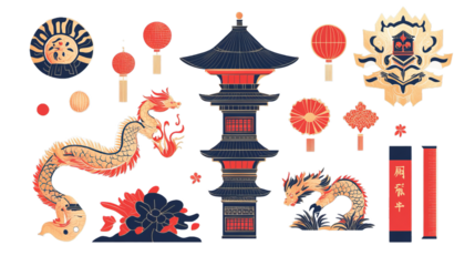Chinese, Korean or Japan icons for Chinese New Year stock illustration ,white background