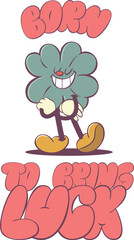 Cute Retro Clover Character with Positive Groovy Vibes Text - Funky 70s Inspired Art