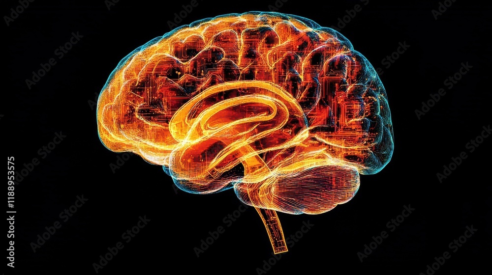 Poster human brain showing intelligent thinking processing through the concept of a neural network printed 
