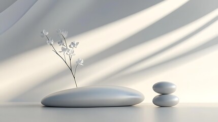 White Flowers in Minimalist Stone Vase Setting